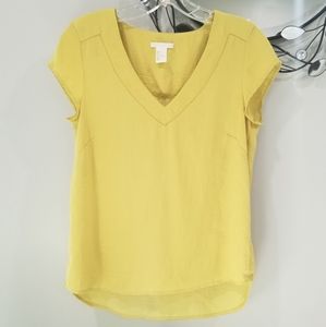 H&M Chartreuse Green V Neck Blouse -A